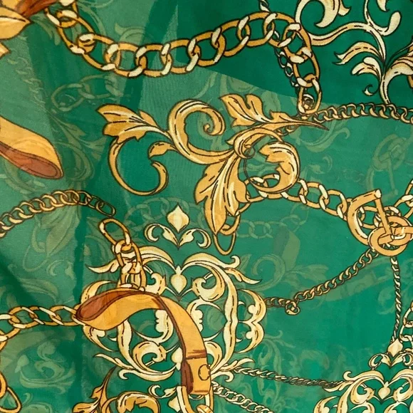 Green Baroque Scarf Print Sheer Maxi Skirt Gold Chain Regencycore Plus XL - Picture 4 of 7